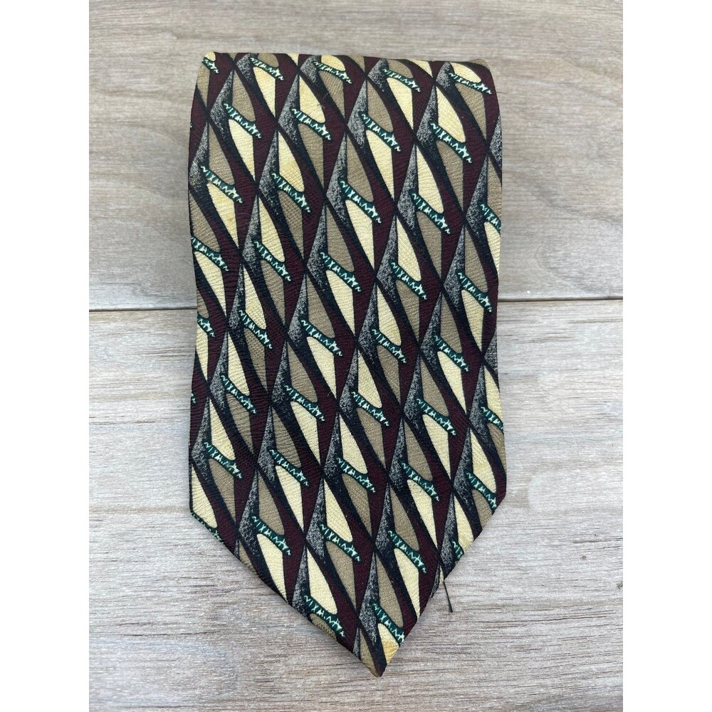 Martin Wong Men's Tie Burgundy Gold Geometric Pattern Silk